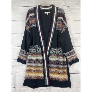 Knox Rose Black Brown Eyelash Open Front Long Cardigan Sweater Size M